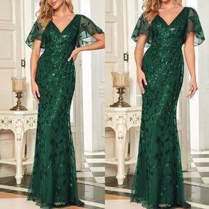 Luxe floral embroidered mesh sequins party formal prom wedding go…